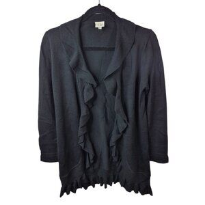 BB Gemes Sweater Womens XS Black Cardigan Frilly Knit Wool Blend Casual
